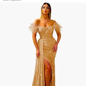 Gold Sequin One-Shoulder Gown with Slit